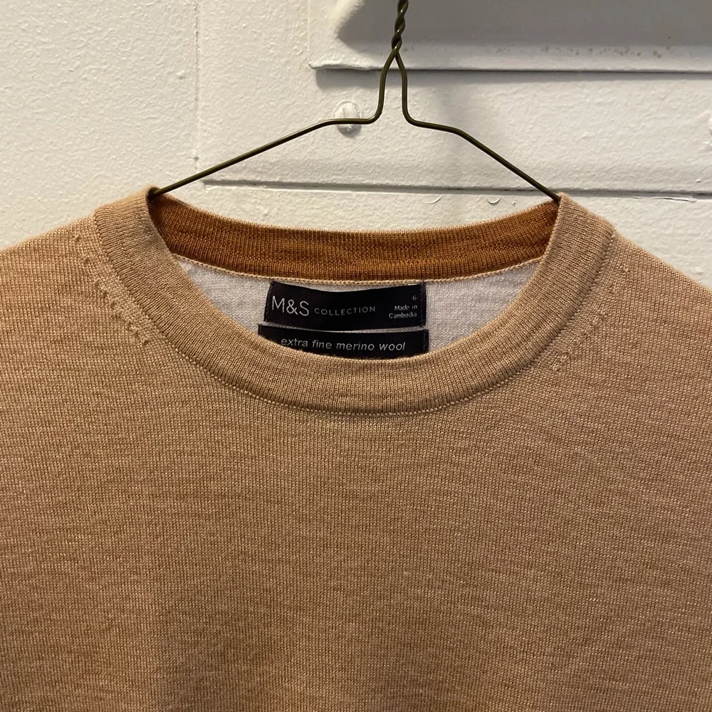 Marks and Spencer Merino Wool Light Brown and Grey Sweater - Picture 3 of 13